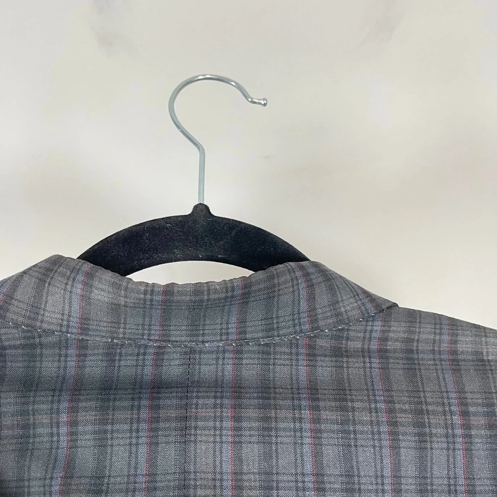 VTG Woodhouse Cloth Mens Double Breasted Blazer Dark Gray Blue‎ Plaid UK 90s 44R